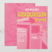 Invitation Parti de graduation rose jaune rétro (Devant / Derrière)