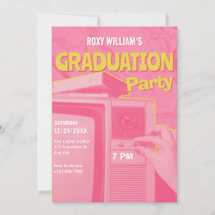 Invitation Parti de graduation rose jaune rétro