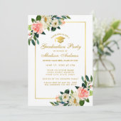 Invitation Parti de graduation rose Tropical Floral Invitatio (Debout devant)