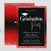 Invitation Parti de graduation Rouge brillant Ombre Confetti (Devant / Derrière)