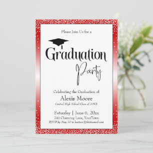 Invitation Parti de graduation Rouge brillant Ombre Confetti