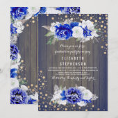 Invitation Parti de graduation Rustique Floral de la Marine (Devant / Derrière)