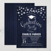 Invitation Parti de graduation rustique Motif de bois bleu ma (Devant / Derrière)