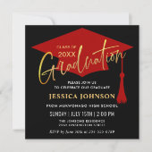 Invitation Parti de graduation simple or rouge moderne (Devant)