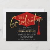 Invitation Parti de graduation simple or rouge moderne (Devant)