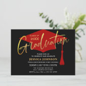 Invitation Parti de graduation simple or rouge moderne (Debout devant)