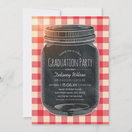 Invitation Parti de Graduation Unique Rustic Country Mason Ja (Devant)