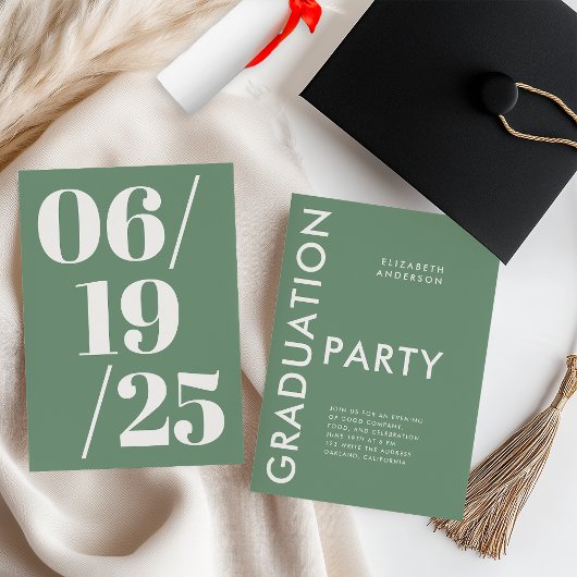 Invitation Parti de Graduation Vert Gras Moderne