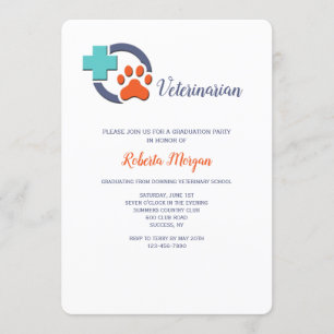 Invitation Parti de graduation vétérinaire croix et paw