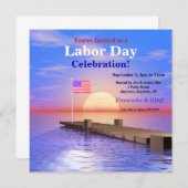 Invitation Parti de la Fête du Travail Drapeau américain sur  (Devant / Derrière)