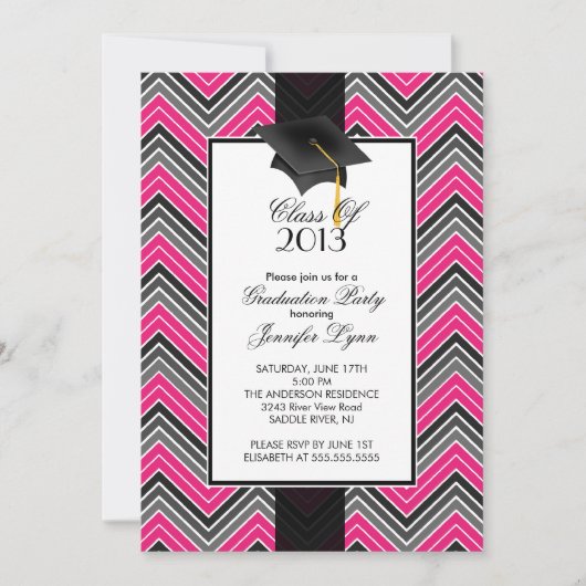 Invitation Parti de la graduation de Modern Pink Chevron 2013 (Devant)
