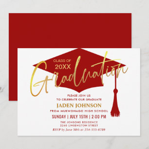 Invitation Parti de la graduation du rouge doré moderne