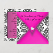Invitation Parti de la graduation en Damas rose et noir (Devant / Derrière)