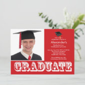 Invitation Parti de la graduation en photo rouge moderne (Debout devant)