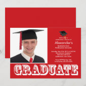 Invitation Parti de la graduation en photo rouge moderne (Devant / Derrière)