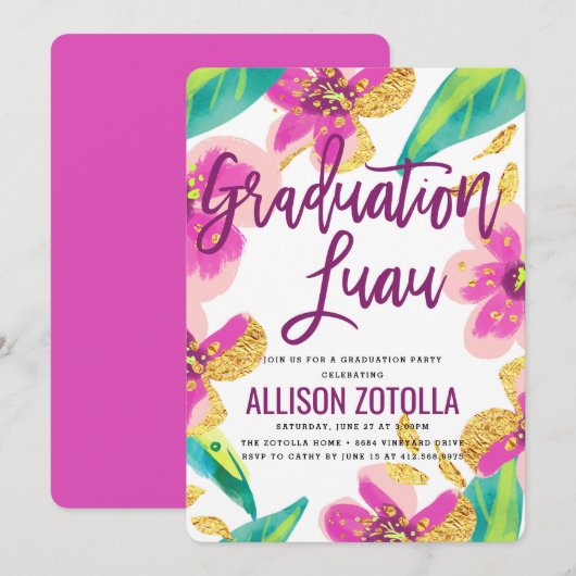 Invitation Parti de la graduation Luau Parti tropical (Devant / Derrière)