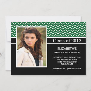 Invitation Parti de la graduation photo moderne Green Chevron