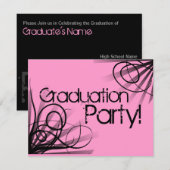 Invitation Parti de la graduation rose et noire (Devant / Derrière)