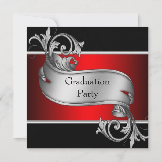 Invitation Parti de la graduation rouge et noire (Devant)