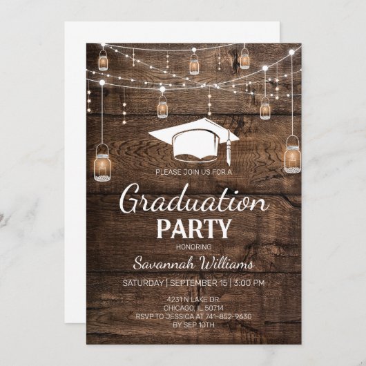 Invitation Parti de la graduation rustique (Devant / Derrière)