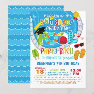 Invitation Parti de la piscine de 5e année - Garçon
