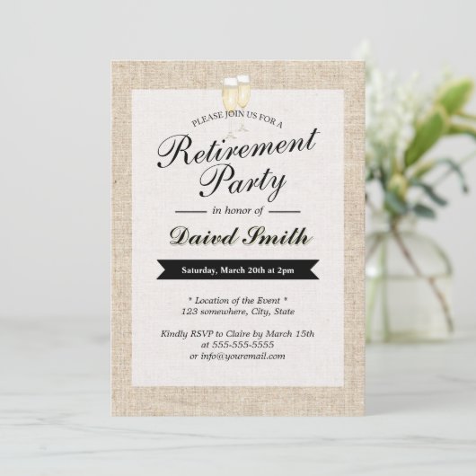 Invitation Parti de la retraite applaudit Rustic Burlap (Debout devant)