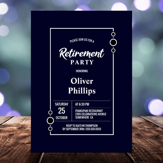 Invitation Parti de la retraite Bleu de marine avec Bleu de c