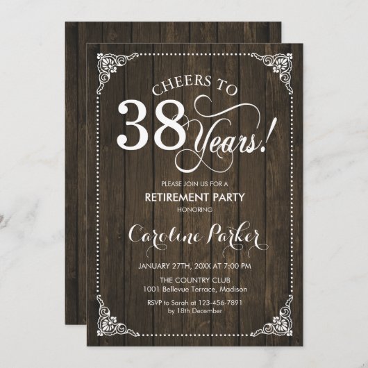Invitation Parti de la retraite - Bois rustique (Devant / Derrière)