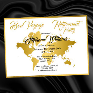 Invitation Parti de la retraite Bon Voyage Golden Border Worl