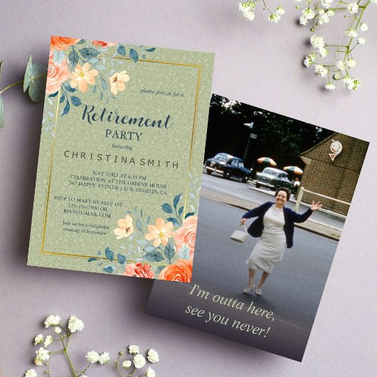 Invitation Parti de la retraite de l'aquarelle florale rustiq