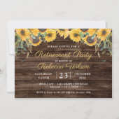 Invitation Parti de la retraite de tournesol en bois rustique (Devant)