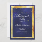 Invitation Parti de la retraite des confettis d'or bleu marin (Devant)
