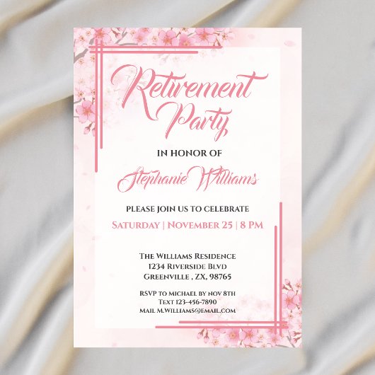 Invitation Parti de la retraite des femmes Élégant rose flora