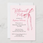 Invitation Parti de la retraite des femmes Élégante Bow rose (Devant)