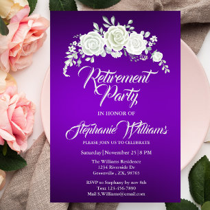Invitation Parti de la retraite des femmes Vintage White Rose