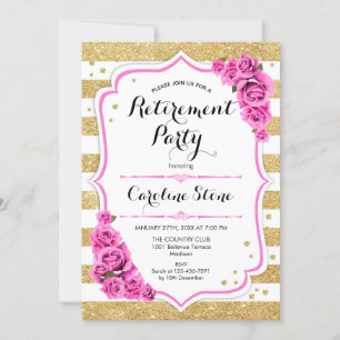Invitation Parti de la retraite - Des roses roses blanches en