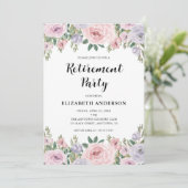 Invitation Parti de la retraite élégante Pastel Roses & verdu (Debout devant)