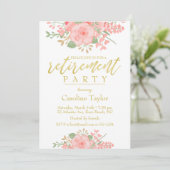 Invitation Parti de la retraite en or rose floral (Debout devant)