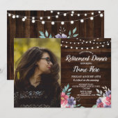Invitation Parti de la retraite Fleurs roses en bois retraité (Devant / Derrière)