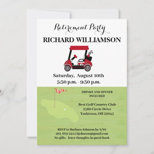 Invitation Parti de la retraite Golf (Devant)