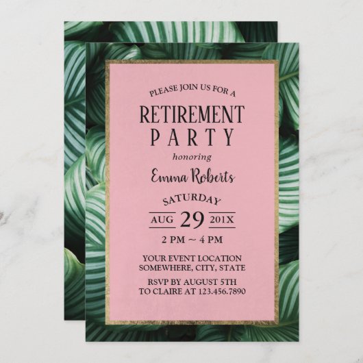Invitation Parti de la retraite moderne Feuille tropicale (Devant / Derrière)