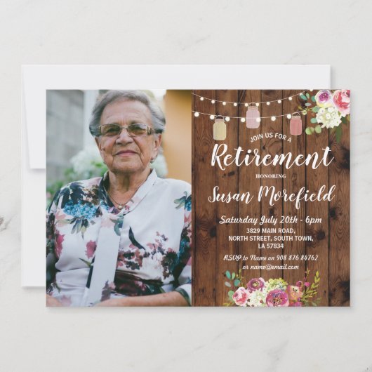Invitation Parti de la retraite Rustic Jars Floral (Devant)