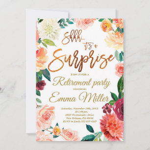 Invitation Parti de la retraite surprise, retraite florale