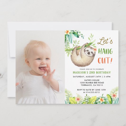 Invitation Parti de la Sloth | Hanging Sloth Girl Birthday Ph (Devant)