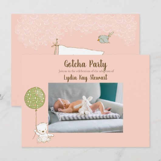 Invitation Parti de l'adoption "Gotcha" pour la fille Personn (Devant / Derrière)