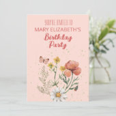 Invitation Parti de l'anniversaire Fleur sauvage rose (Debout devant)