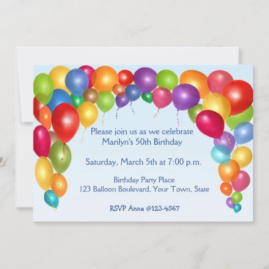 Invitation Parti de l'Arc de ballon coloré (Devant)