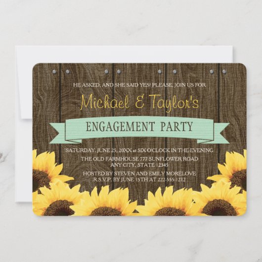 INVITATION PARTI DE L'ENGAGEMENT DE LA MINT RUSTIC SUNFLOWER (Devant)