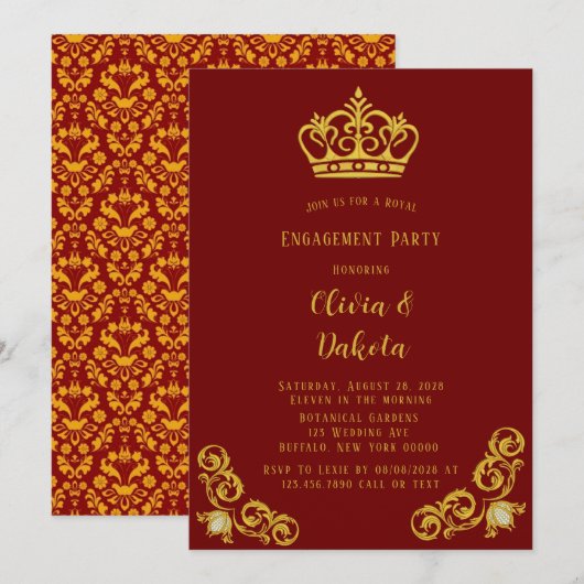 Invitation Parti de l'engagement des Mariages royaux rouge et (Devant / Derrière)