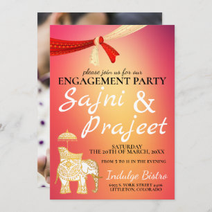 Invitation Parti de l'engagement indien Elephant and Scarf